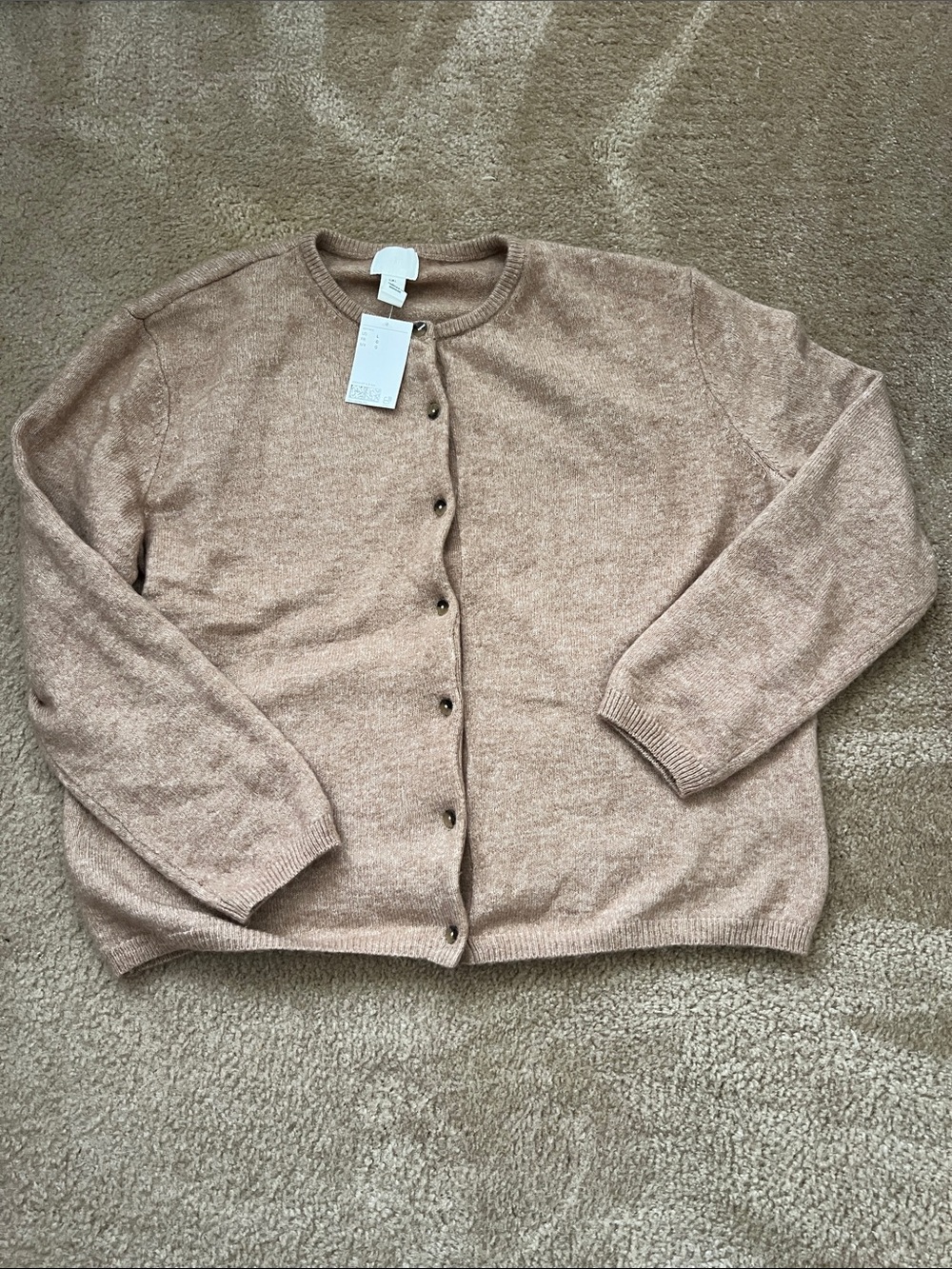 H&M Beige Melange/Tan Button-Front Crewneck Cardigan